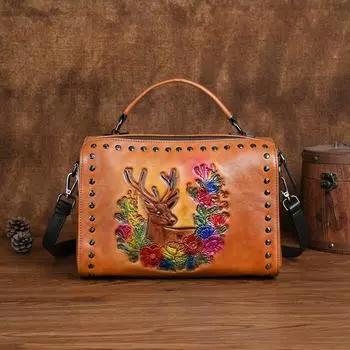 Johnature винтажная женская сумка из натуральной кожи с тиснением, сумка из натуральной мягкой яловой кожи, универсальные сумки на плечо большой вместительности зелёный