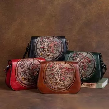 Johnature винтажная женская сумка из натуральной кожи с тиснением, сумки через плечо и через плечо из воловьей кожи с тотемом созвездия чёрный