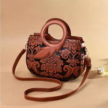 Johnature винтажная женская сумка с цветочным принтом, модельерская сумка, роскошная кожаная сумка из мягкой кожи, сумки через плечо для отдыха чёрный