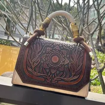 Johnature винтажная женская сумка с тиснением ручной работы, универсальная элегантная кожаная сумка большой емкости на плечо и через плечо чёрный