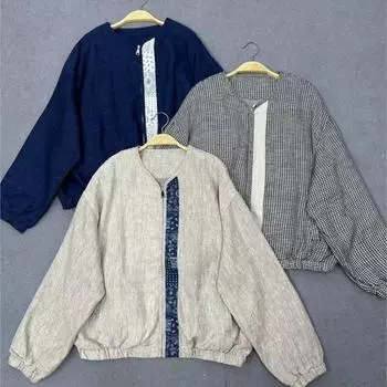 Johnature винтажное повседневное весеннее пальто с круглым вырезом женские свободные свободные куртки на молнии в стиле пэчворк с принтом