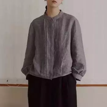 Johnature винтажные льняные женские топы, блузки, осенние плиссированные свободные универсальные однотонные женские рубашки One Size серый
