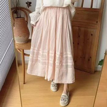 Johnature винтажные лоскутные женские юбки Ramie, весенние однотонные женские юбки с эластичной резинкой на талии Mori One Size серый