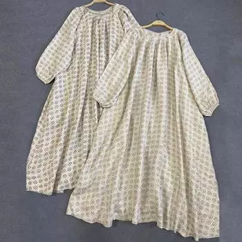 Johnature винтажные японские платья с вышивкой и принтом женские осенне-зимние свободные простые платья One Size темные хаки