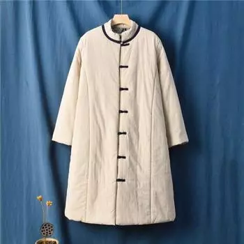 Johnature винтажные женские пальто с длинными рукавами, зимние карманы из хлопка и льна, однотонные свободные женские парки One Size вино красного