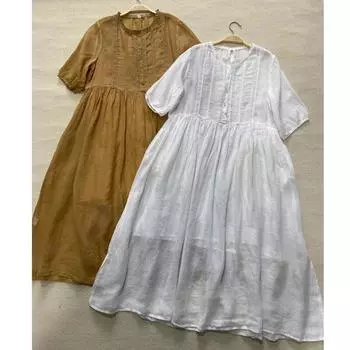 Johnature винтажные женские платья, летние однотонные лоскутные кружевные свободные японские женские платья на пуговицах