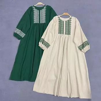Johnature винтажные женские платья с вышивкой, весенне-осенние свободные хлопковые повседневные женские платья Mori One Size льняной
