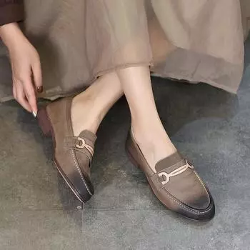 Johnature/винтажные женские туфли-лодочки из натуральной кожи, удобная обувь без шнуровки на низкой подошве с острым носком и на мягкой подошве по цвету 35 света кофе