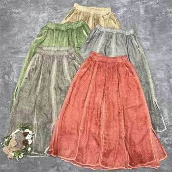 Johnature винтажные женские юбки, весна-лето, новые повседневные лоскутные кружевные свободные льняные юбки с эластичной резинкой на талии One Size серый