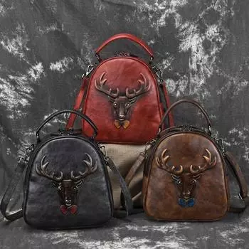 Johnature винтажный женский мини-рюкзак из натуральной кожи, сумка с животным принтом, женские дорожные небольшие сумки из воловьей кожи для отдыха чёрный