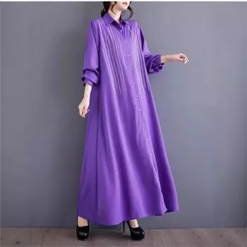 Johnature Женское осеннее свободное модное однотонное платье-трапеция с длинными рукавами из хлопка в китайском стиле повседневное платье One Size чёрный