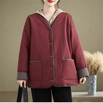 Johnature Woman Autumn Loose Korean Vintage Color Single Breasted Long Sleeves Splicing Coats M