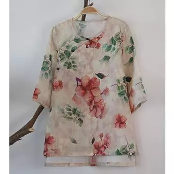 Johnature Женская весенняя модная рубашка с принтом в винтажном китайском стиле, индивидуальная нишевая повседневная рубашка в стиле ретро M бежевый