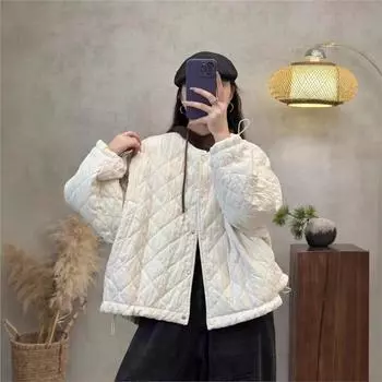 Johnature Woman Winter Fashion O-Neck Niche Loose Single Breasted Coat Solid Color Long Sleeves Casual Coat One Size чёрный