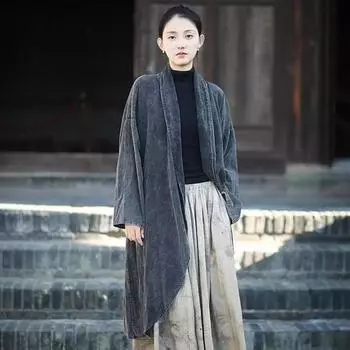 Johnature Women Chinese Style Bandage Solid Color Spring Coats Long Sleeve Loose Vintage Coats One Size