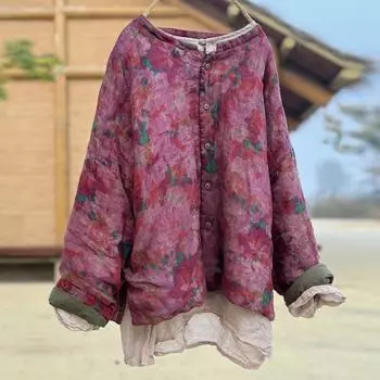 Johnature Women Chinese Style O-Neck Long Sleeve Button Coats Winter Vintage Women Coats One Size