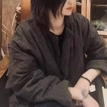 Johnature Women Chinese Style Turn-down Collar Long Sleeve Winter Coats Button Vintage Women Striped Coats One Size