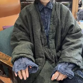 Johnature Women Chinese Style V-Neck Long Sleeve Solid Color Coats Winter Vintage Women One Size темно-зеленого