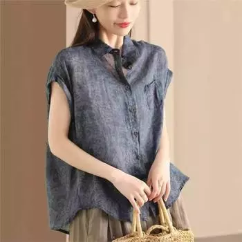 Johnature Женские рубашки с цветочным принтом, отложным воротником и пуговицами, винтажные топы, летние свободные женские рубашки в китайском стиле L