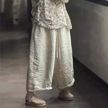 Johnature Women Solid Color Wide Leg Pants Elastic Waist Pockets Autumn Loose Trousers Women Pants One Size темно-розовый