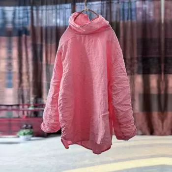 Johnature Women T-Shirts Solid Color Turtleneck Long Sleeve Spring Vintage Women Loose T-Shirts One Size легкие хаки