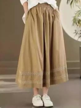 Johnature Женские винтажные юбки трапециевидной формы, однотонные эластичные ткани на талии, весенние повседневные хлопковые женские юбки One Size
