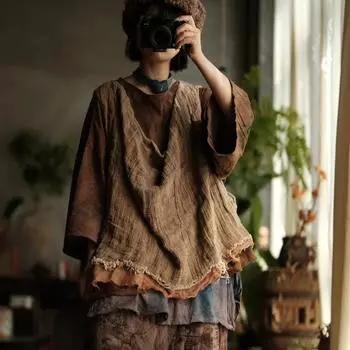 Johnature Women Vintage Coats Solid Color Spring Loose Women Chinese Style Pullover Tops One Size дубильная кора