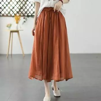 Johnature Женские винтажные однотонные юбки с эластичной резинкой на талии, весенне-летние повседневные юбки трапециевидной формы с поясом One Size зелёный