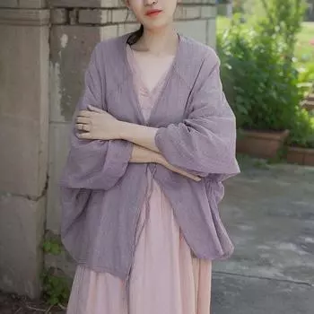 Johnature Women Vintage Summer Shirts Solid Color V-Neck Jacquard Blouses Chinese Style Women Loose Shirts Tops