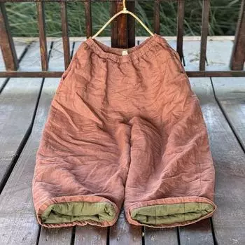 Johnature Women Warm Wide Leg Pants Elastic Waist Solid Color Trousers Winter Pockets Loose Women Pants M оранжевый