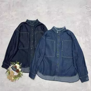 Johnature Японская рубашка с карманом Куртка Весна Повседневная Универсальная Нерегулярная Женская Необработанные Топы One Size темно-синий