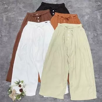 Johnature Японские двухслойные плиссированные широкие брюки летние простые свободные универсальные повседневные женские брюки с высокой талией One Size кофейный