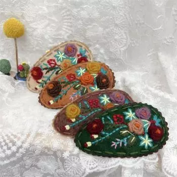 Johnature Японские корейские повседневные ретро вышитые вручную изысканные милые заколки для волос цветочные украшения женские аксессуары Mori One Size зелёный