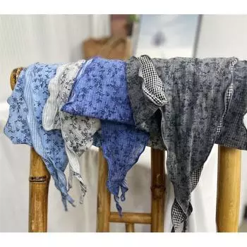 Johnature Японские Печатные Двусторонние Треугольные Женские Тонкие Клетчатые Шарфы В Форме Ромбовидной Формы Украшения серый