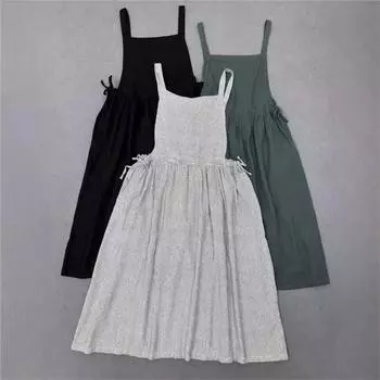 Johnature Японские женские платья Mori на бретельках в стиле ретро с завязками на талии Французские длинные платья без рукавов на бретельках One Size серый