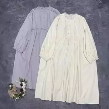 Johnature Японские женские платья с лесной плиссировкой и отделкой в виде грибка Осенние кружевные ретро повседневные свободные хлопковые женские платья One Size фиолетовый