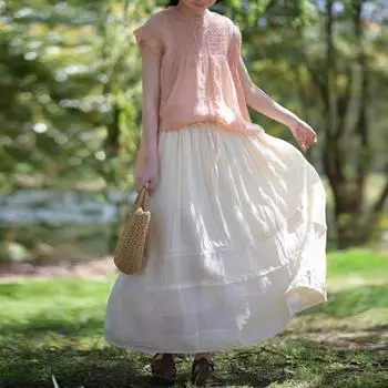 Johnature Японские женские юбки Mori, летние, с эластичной талией, в стиле ретро, повседневные, однотонные, универсальные юбки One Size светло-зеленый