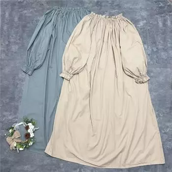 Johnature Японский эластичный вырез свободные осенние платья ретро простые повседневные женские платья One Size зелёный