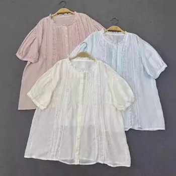 Johnature Японское кружево пэчворк аккордеон плиссе однотонная льняная блузка летние свободные универсальные топы One Size