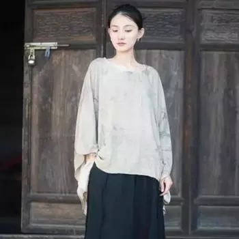 Johnature Женская футболка с осенним принтом в виде растений в стиле ретро, свободная винтажная футболка с круглым вырезом в китайском стиле One Size