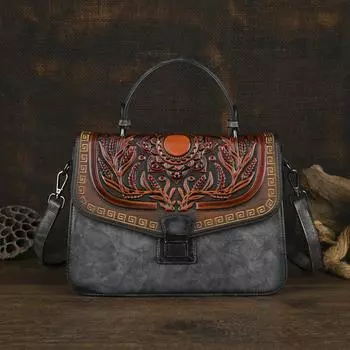 Johnature Handmade Embossed Women Leather Bag Vintage Handbag Универсальные сумки через плечо и через плечо бежевый