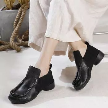 Johnature женская обувь из натуральной кожи, винтажные простые туфли-лодочки без шнуровки на мягкой подошве из воловьей кожи, универсальная обувь ручной работы 36 чёрный