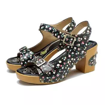 Johnature женская обувь из натуральной кожи с цветочным принтом в стиле ретро, удобные босоножки на высоком каблуке на толстом каблуке 36 разноцветный