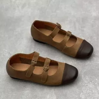 Johnature женская обувь из натуральной кожи в стиле ретро с пряжкой из мягкой воловьей кожи на плоской подошве 35 кофейный