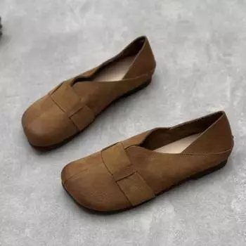 Johnature, женская обувь из натуральной кожи на мягкой подошве в стиле ретро, на плоской подошве, повседневные лоферы без шнуровки ручной работы с круглым носком 35 хаки