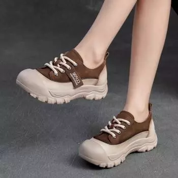 Johnature женская обувь из натуральной кожи, универсальная легкая и удобная повседневная обувь на толстой подошве со шнуровкой 40 темно-коричневого