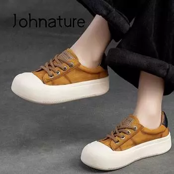 Johnature женская обувь из натуральной кожи на шнуровке весна/осень лаконичные кроссовки ручной работы на платформе для отдыха в стиле ретро