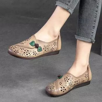 Johnature женская обувь на плоской подошве, дышащая обувь ручной работы из натуральной кожи с круглым носком в стиле ретро