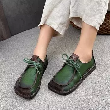 Johnature женская обувь на плоской подошве из натуральной кожи с круглым носком в стиле ретро, однотонная обувь ручной работы на мелкой мягкой подошве со шнуровкой 37 коричневый