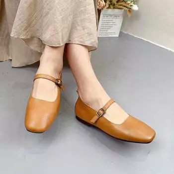 Johnature, женская обувь на плоской подошве из натуральной кожи с круглым носком и пряжкой, однотонная обувь ручной работы на мягкой подошве 35 верблюд